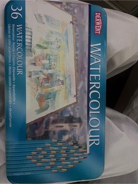 New Sealed Derwent  watercolor  Pencil Tin - Set of 36 England Blue